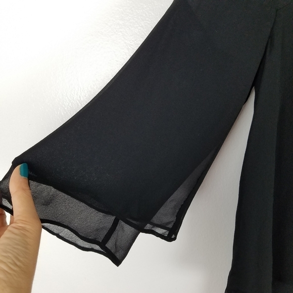 ECRU 100% Silk Chiffon Black Ruffle Layered Blouse XS - Picture 7 of 11